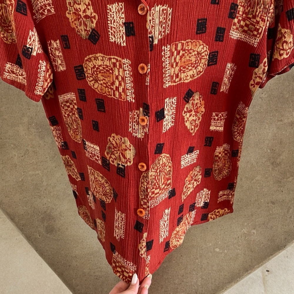 Vintage Crinkle Cut Short Sleeve Button Up Boho Top By California Krush - Picture 2 of 8